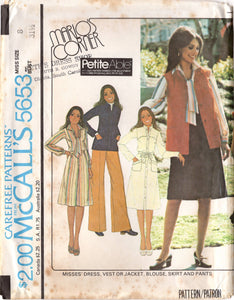 1970's McCall's Marlo's Corner One Piece Dress with Distinct Yoke and Pockets, Vest or Jacket, Blouse, A line Skirt or Pants pattern - Bust 30.5-34" - No. 5653