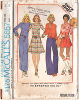 1970's McCall's Top or Turtleneck top with pockets, Flared Skirt or Pants pattern - Bust 31.5-38" - No. 5657