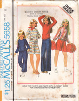 1970's McCall's Child's Pullover Top, Skirt and Pants Pattern with Alphabet guide - Chest 27-32" - No. 5658