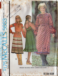 1970's McCall's Wrap Dress, Peasant Blouse and Midi Skirt - Bust 30.5-31.5" - No. 5663