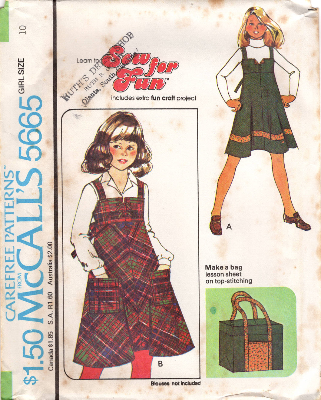 1970's McCall's Child's Empire Waist Strappy Dress and Tote Bag Pattern - Chest 26-32