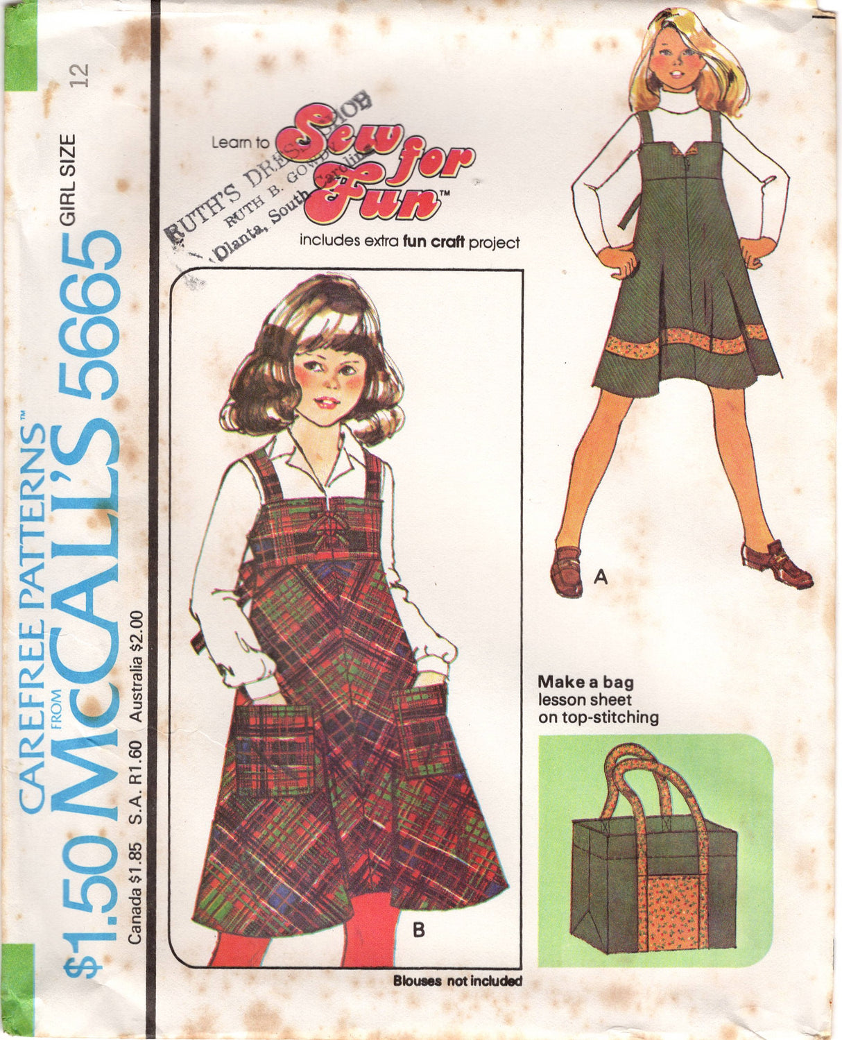 1970's McCall's Child's Empire Waist Strappy Dress and Tote Bag Pattern - Chest 26-32" - No. 5665