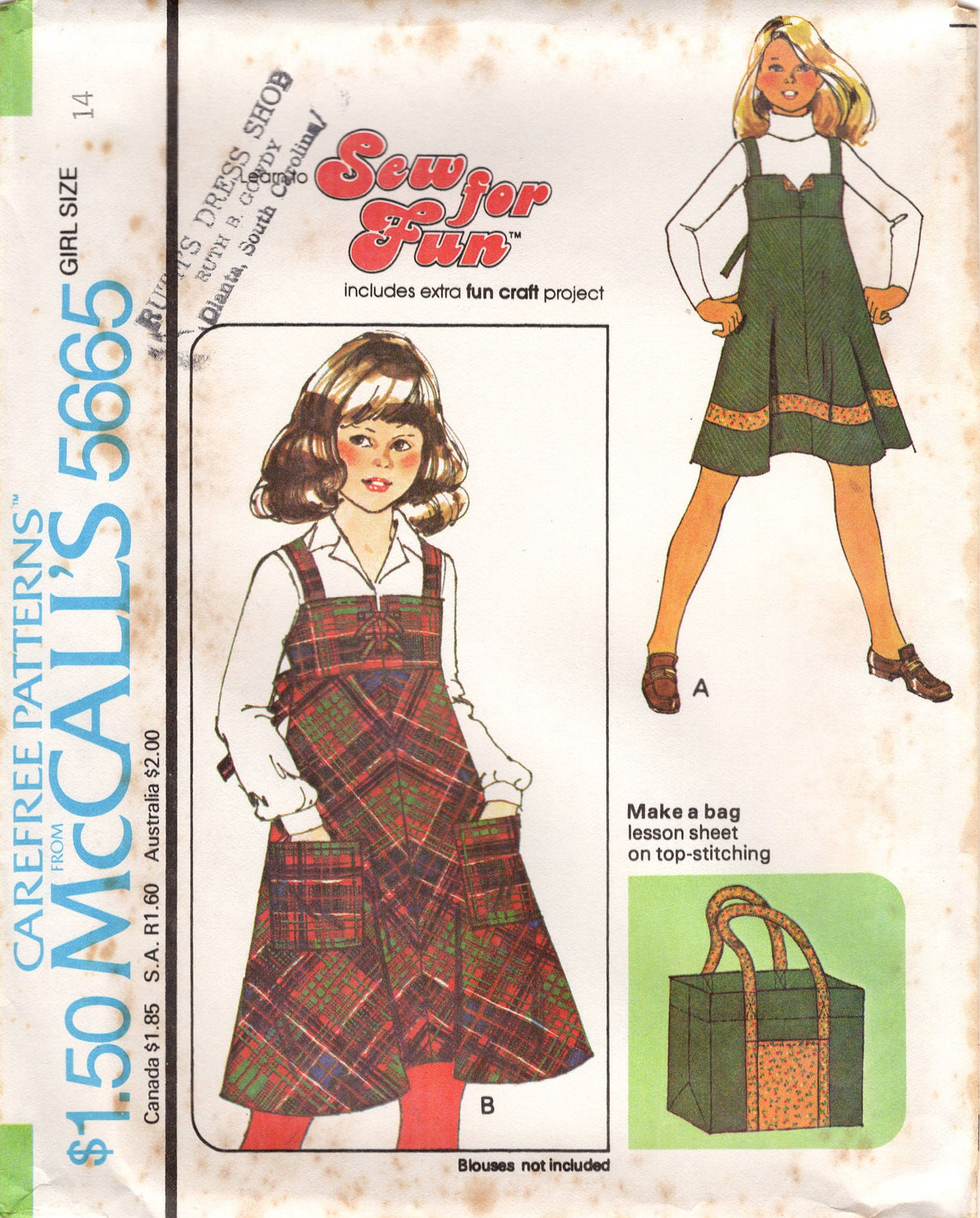 1970's McCall's Child's Empire Waist Strappy Dress and Tote Bag Pattern - Chest 26-32" - No. 5665