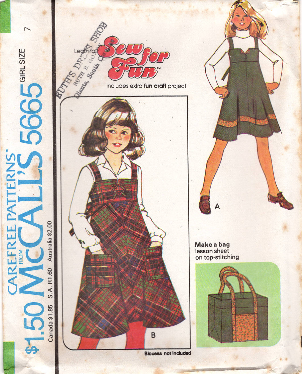 1970's McCall's Child's Empire Waist Strappy Dress and Tote Bag Pattern - Chest 26-32