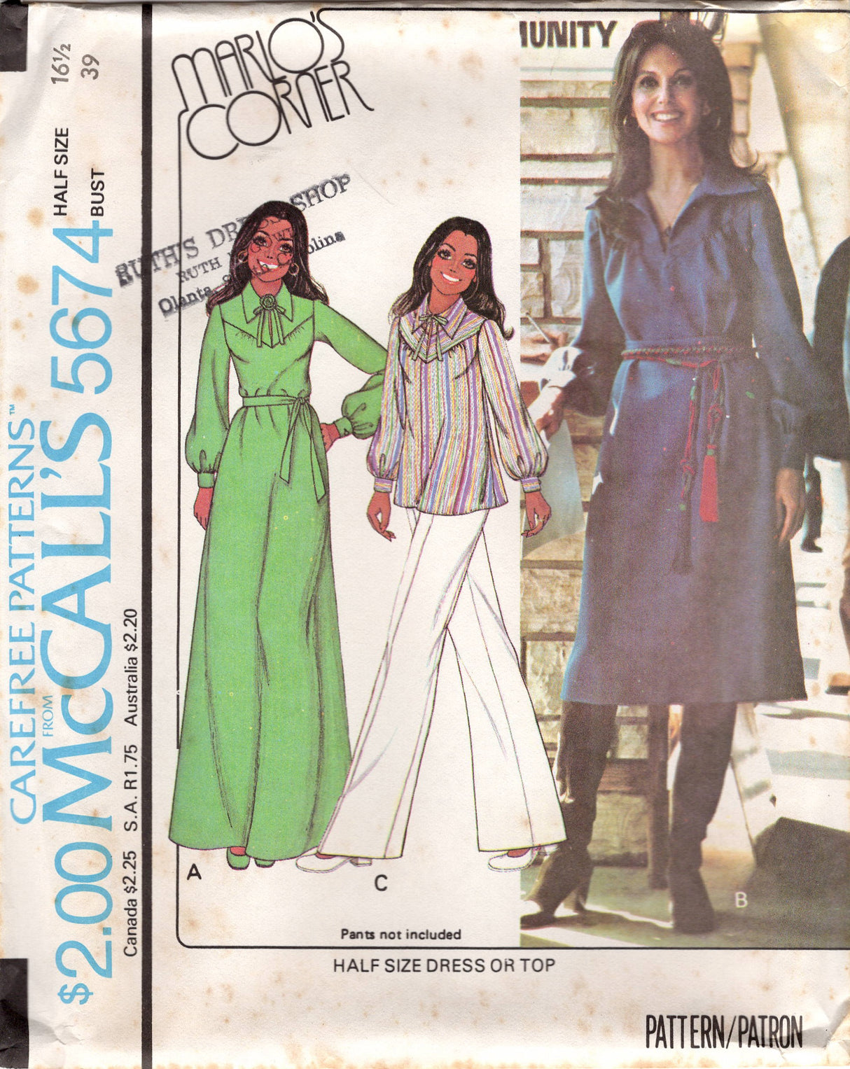 1970's McCall's Dress, Tunic or Top with Large Yoke Pattern  - Bust 39" - No. 5674