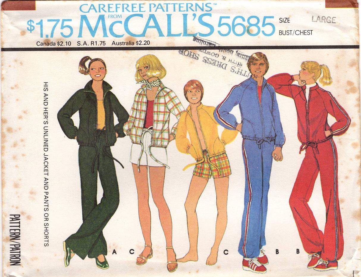 1970's McCall's Unlined Jacket and Wide Leg Pants Athletic Set pattern - Chest 30.5-31.5" - No. 5685