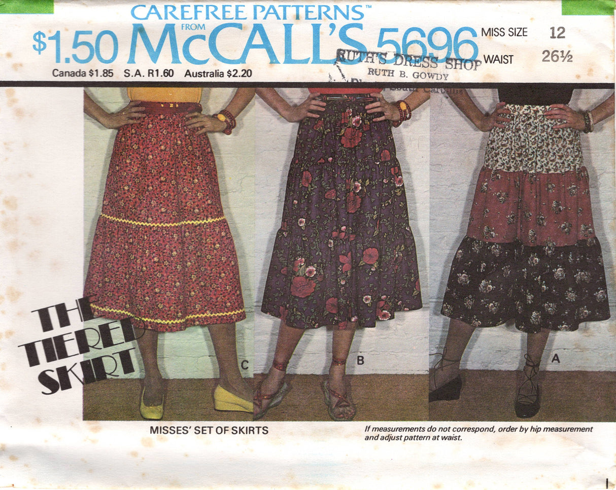 1970's McCall's Tiered Skirt Pattern - Waist 23-30" - No. 5696