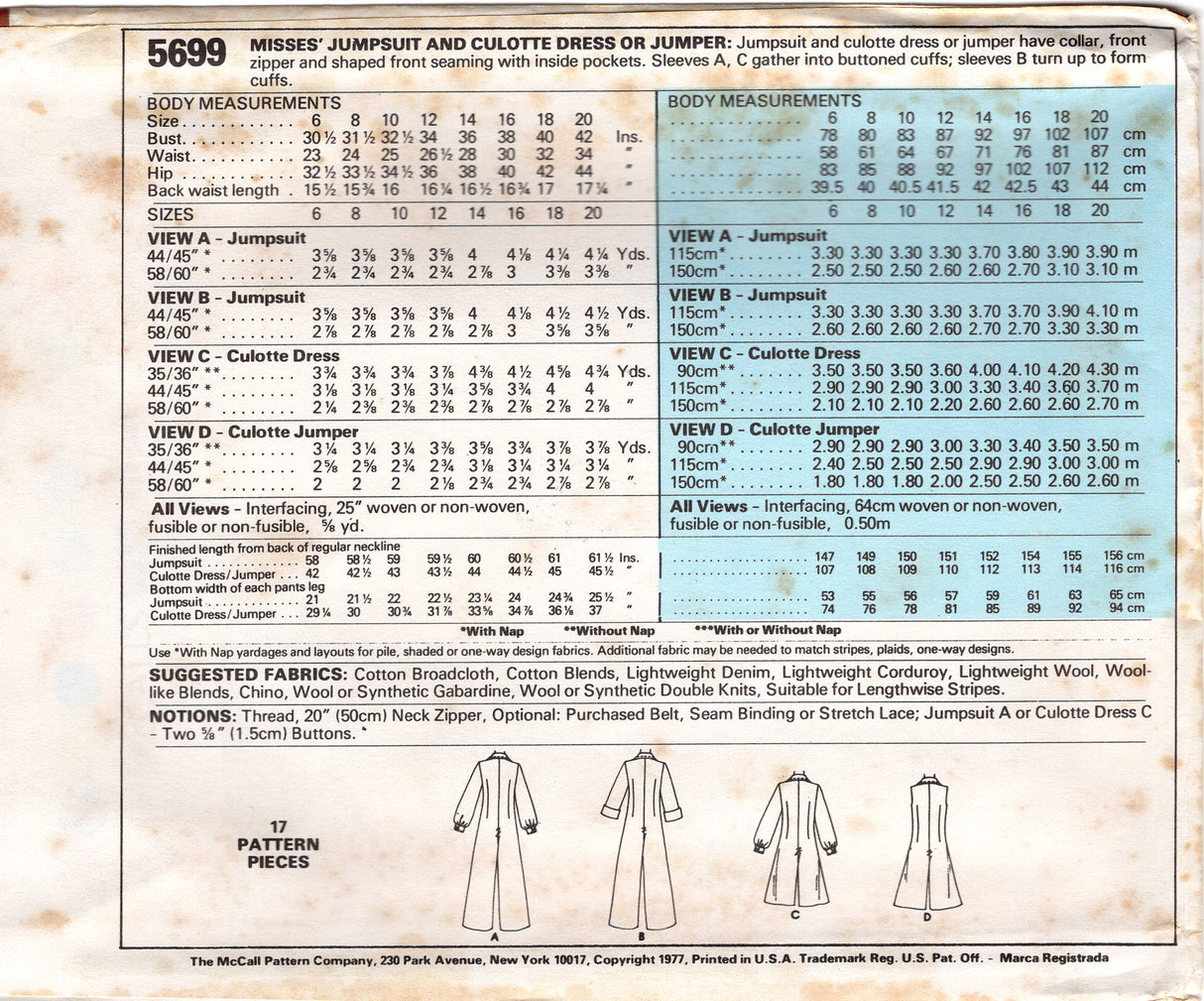 1970's McCall's Culotte or Full length Jumpsuit or Romper with Inline Pockets Pattern - Bust 30.5-31.5" - No. 5699