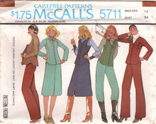1970's McCall's Vest, Unlined Jacket and Wide Leg Pants or Flared Skirt pattern - Bust 31-34" - No. 5711