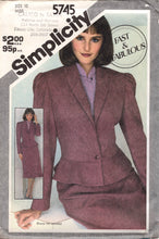 1980's Simplicity  Unlined Fitted Jacket with Peplum, and Slim Skirt Pattern - Bust 32.5" - No. 5745