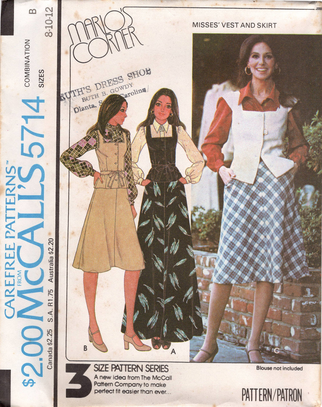 1970's McCall's Button Up Square Neckline Vest and A-Line Skirt in two lengths pattern - Marlo's Corner - Bust 31.5-40
