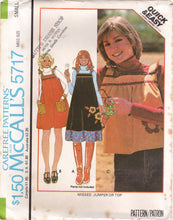 1970's McCall's Baby Doll Top, Midi or Jumper Dress pattern with optional pockets - Bust 30.5-38" - No. 5717