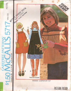 1970's McCall's Baby Doll Top, Midi or Jumper Dress pattern with optional pockets - Bust 30.5-38" - No. 5717