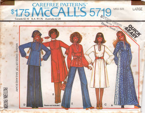 1970's McCall's Dress, Tunic or Top with Mandarin Collar, Bag and Scarf Pattern  - Bust 30.5-34" - No. 5719