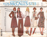 1970's McCall's Blouse with Full Sleeves, Button Up Vest, Unlined Jacket and Flared Skirt with Yoke pattern - Bust 31-36" - No. 5723