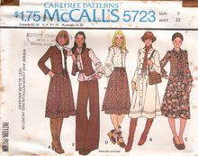 1970's McCall's Blouse with Full Sleeves, Button Up Vest, Unlined Jacket and Flared Skirt with Yoke pattern - Bust 31-36" - No. 5723