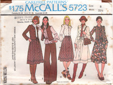 1970's McCall's Blouse with Full Sleeves, Button Up Vest, Unlined Jacket and Flared Skirt with Yoke pattern - Bust 31-36" - No. 5723