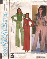 1970's McCall's Zip Front Jumpsuit with Hip Accents and Vest Pattern - Bust 30.5-38" - No. 5725