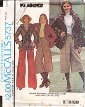1970's McCall's Reversible or Unlined Jacket with a Hood, and Wide Leg Culottes or Pants pattern - Bust 30.5-31.5" - No. 5737