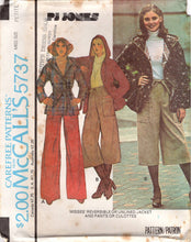 1970's McCall's Reversible or Unlined Jacket with a Hood, and Wide Leg Culottes or Pants pattern - Bust 30.5-31.5" - No. 5737