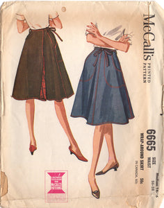 1960's McCall's Wrap Skirt Pattern with pockets - Waist 26-28" - No. 6665