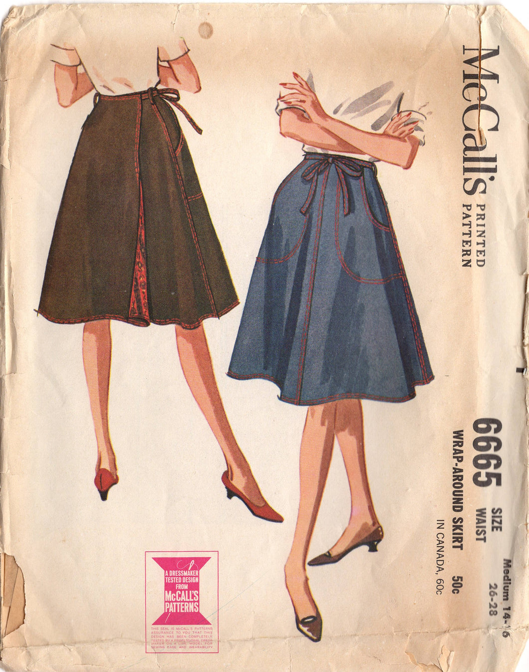 1960's McCall's Wrap Skirt Pattern with pockets - Waist 26-28