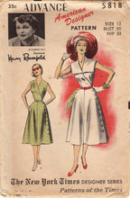 1950's Advance American Designer One Piece Dress Pattern with cross over button front - Bust 34" - No. 5818