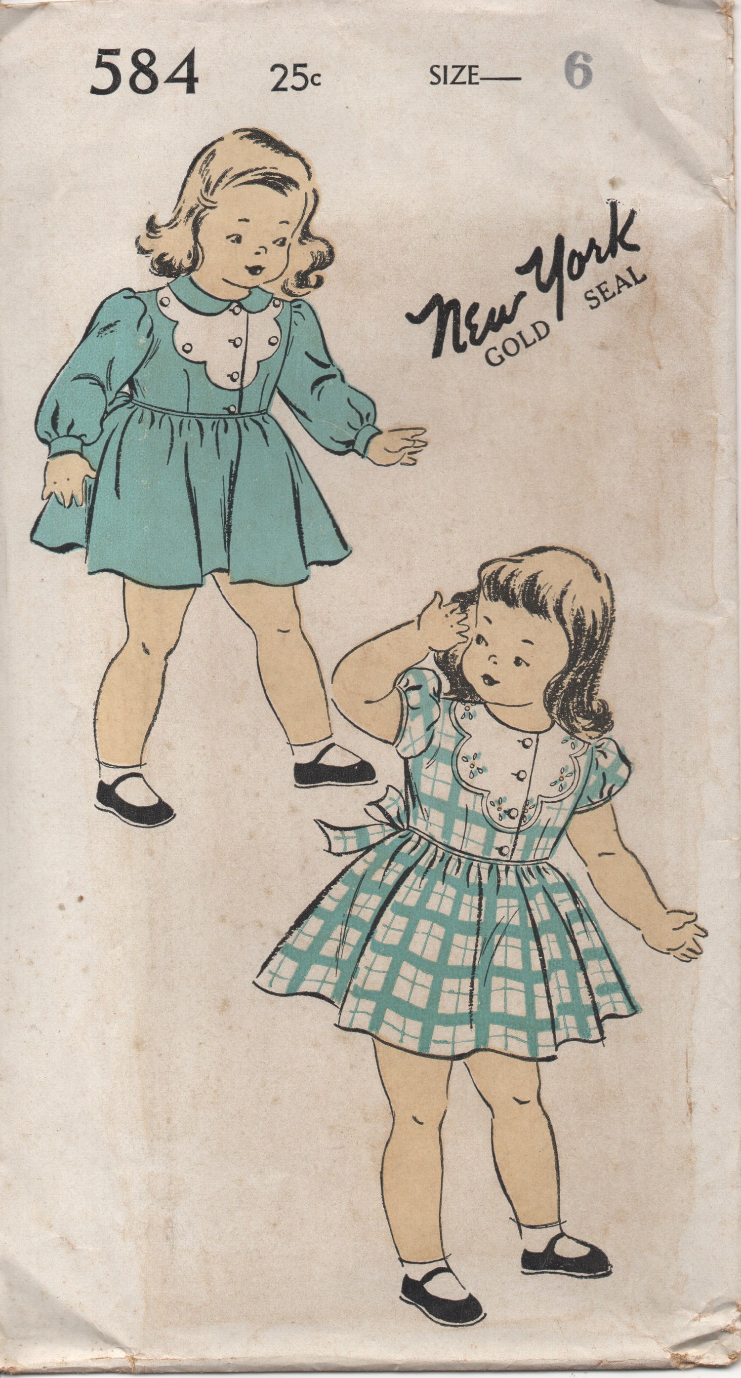 1940's New York One Piece Dress with Scallop Bib Front - Breast 24" - UC/FF - No. 584