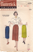 1950's Butterick Four or Five Gore Slim Skirt - Waist 26" - No. 5858