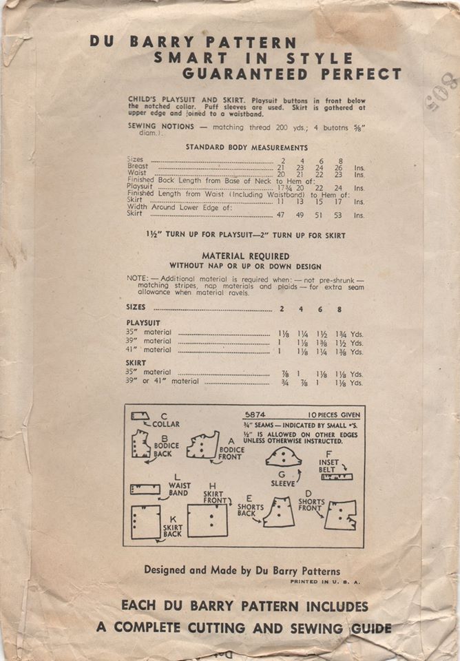 1940's DuBarry Child's Romper and Overskirt - Chest 24" - No. 5874