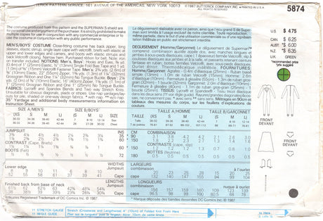 1980's Butterick Very Easy Child's Superman Costume- Size 7-14 - No. 5874