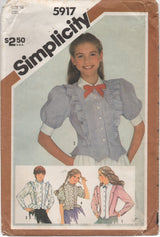 1980's Simplicity Fitted Blouse with Drop down and Ruffle Accent - Bust 32" - No. 5917