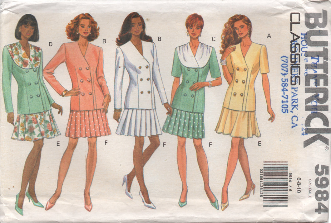 1990's Butterick Double Breasted Top and Pleated Skirt Pattern - Bust 30.5-31.5-32.5