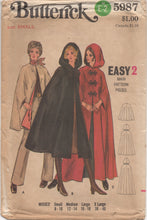 1970's Butterick Cape with Hood in Two Lengths Pattern - Bust 31.5-32.5" - No. 5987