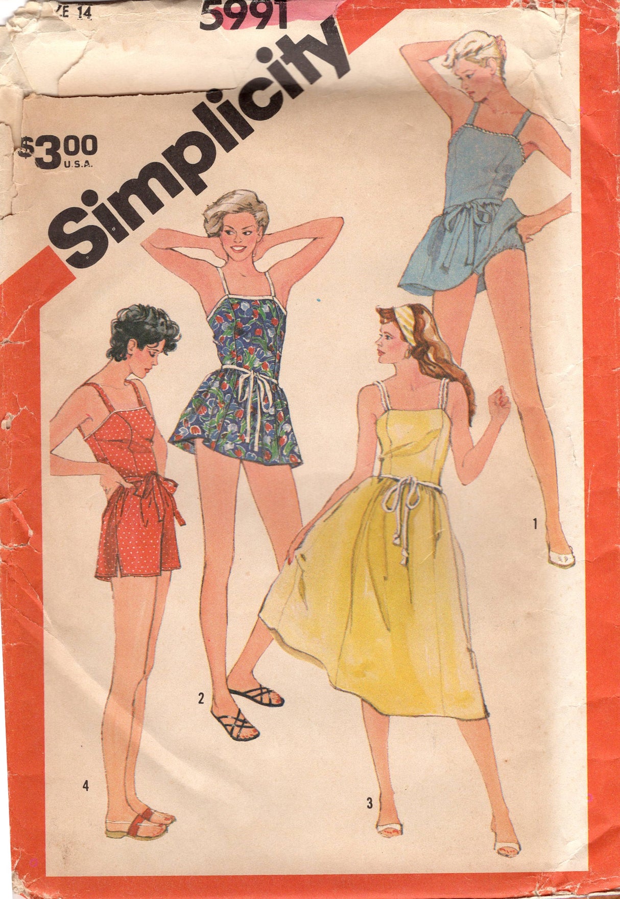 1980's Simplicity One Piece Swimsuits with Shorts or Skirt and Sundress pattern - Bust 36" - No. 5991