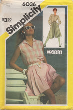 1980's Simplicity Esprit Button Up Blouse and Split Skirt or Shorts - Bust 32.5" - No. 6036