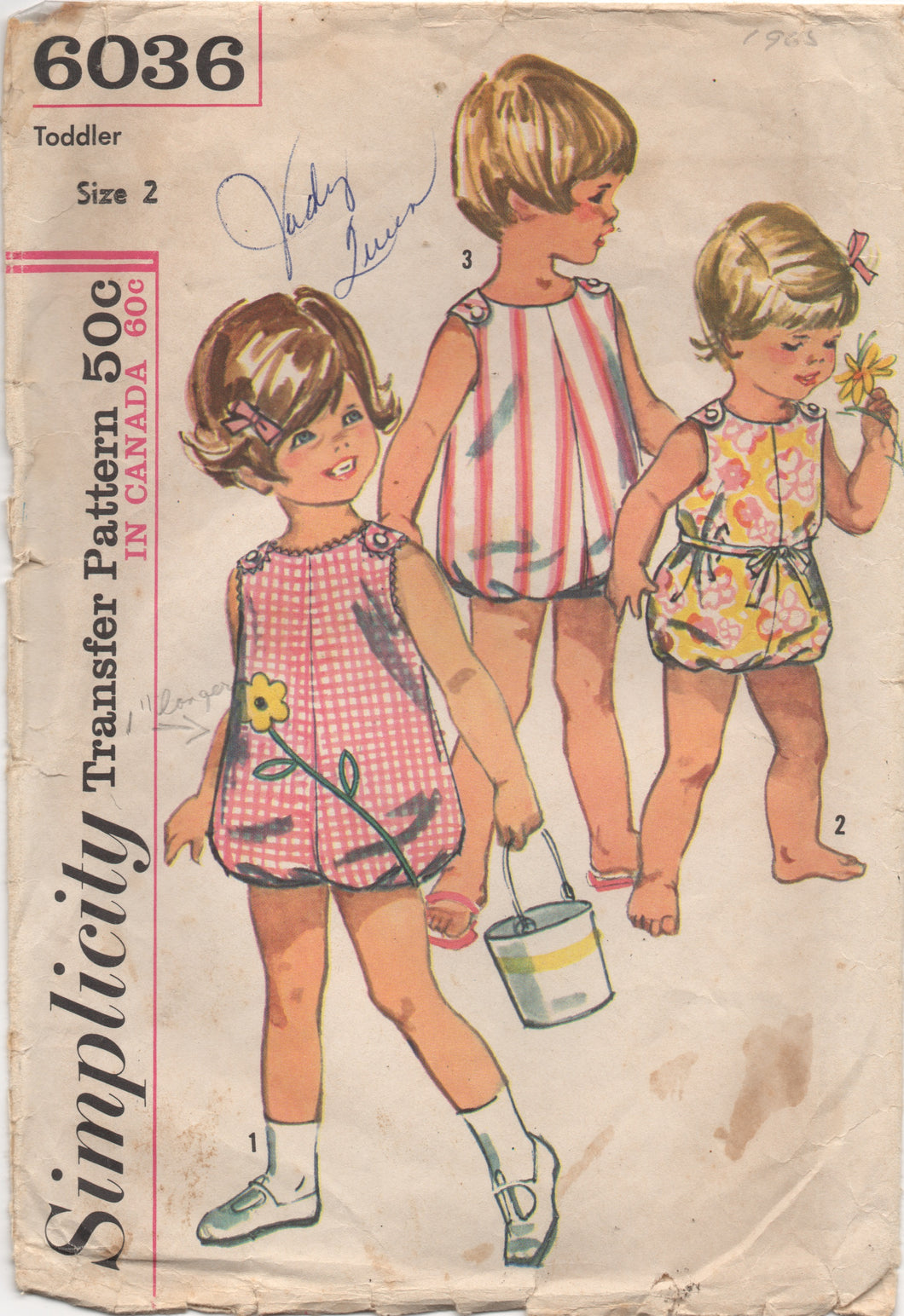 1960's Simplicity Toddler Romper or Sunsuit - Size 2 - No. 6036