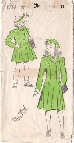 1940's New York Child's Princess line Button Up Coat with Welt Pockets - Chest 30