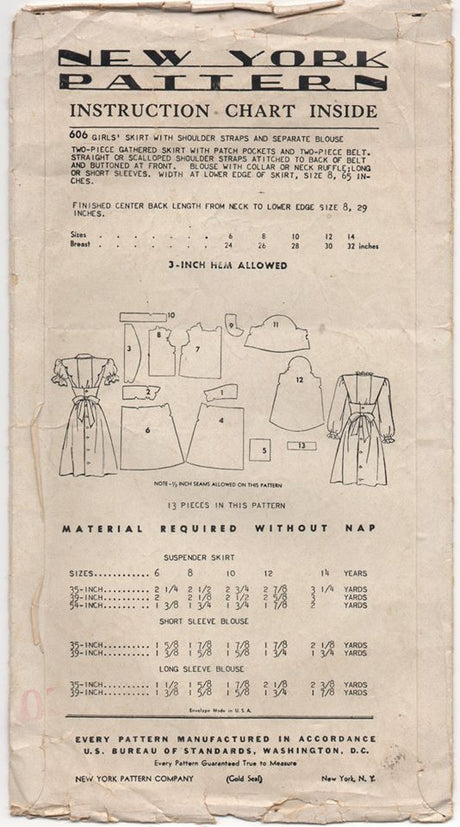 1940's New York Child's Pinafore with Scallop straps and Blouse - Chest 24" - No. 606