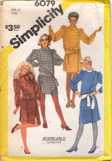 1980's Simplicity Asymmetrical Button Up Dress Pattern with Drop Waist and Bow Collar - Bust 32.5-34" - No. 6079