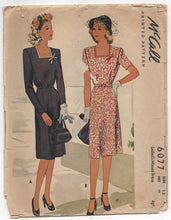 1940's McCall's One Piece Dress with Square neckline and eight-gore skirt - Bust 30" - No. 6077