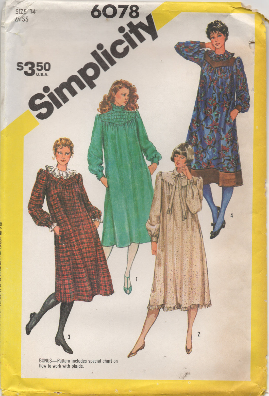 1980's Simplicity Large Yoked Dress Pattern with Ruffle Collar and Pockets - Bust 36
