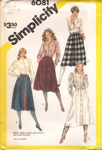 1980's Simplicity Set of Pleated Skirts with Button Front Pattern and Pockets - Waist 25" - No. 6081