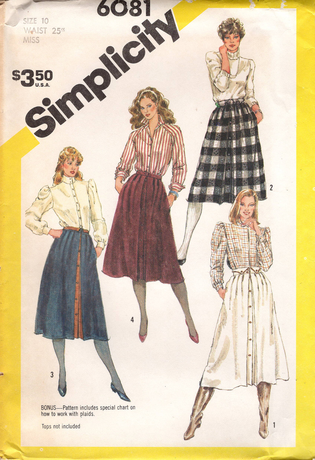 1980's Simplicity Set of Pleated Skirts with Button Front Pattern and Pockets - Waist 25