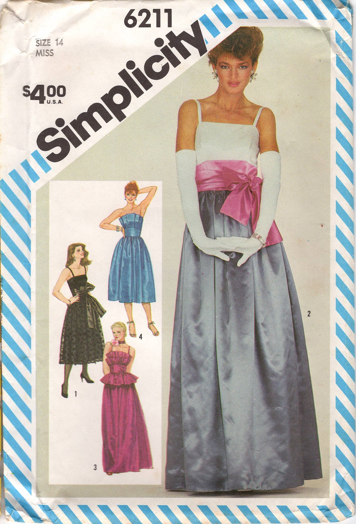 1980's Simplicity Pleated Evening Gown Pattern with optional Pleated Bodice and Peplum- Bust 36" - No. 6211