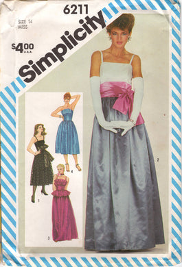 1980's Simplicity Pleated Evening Gown Pattern with optional Pleated Bodice and Peplum- Bust 36