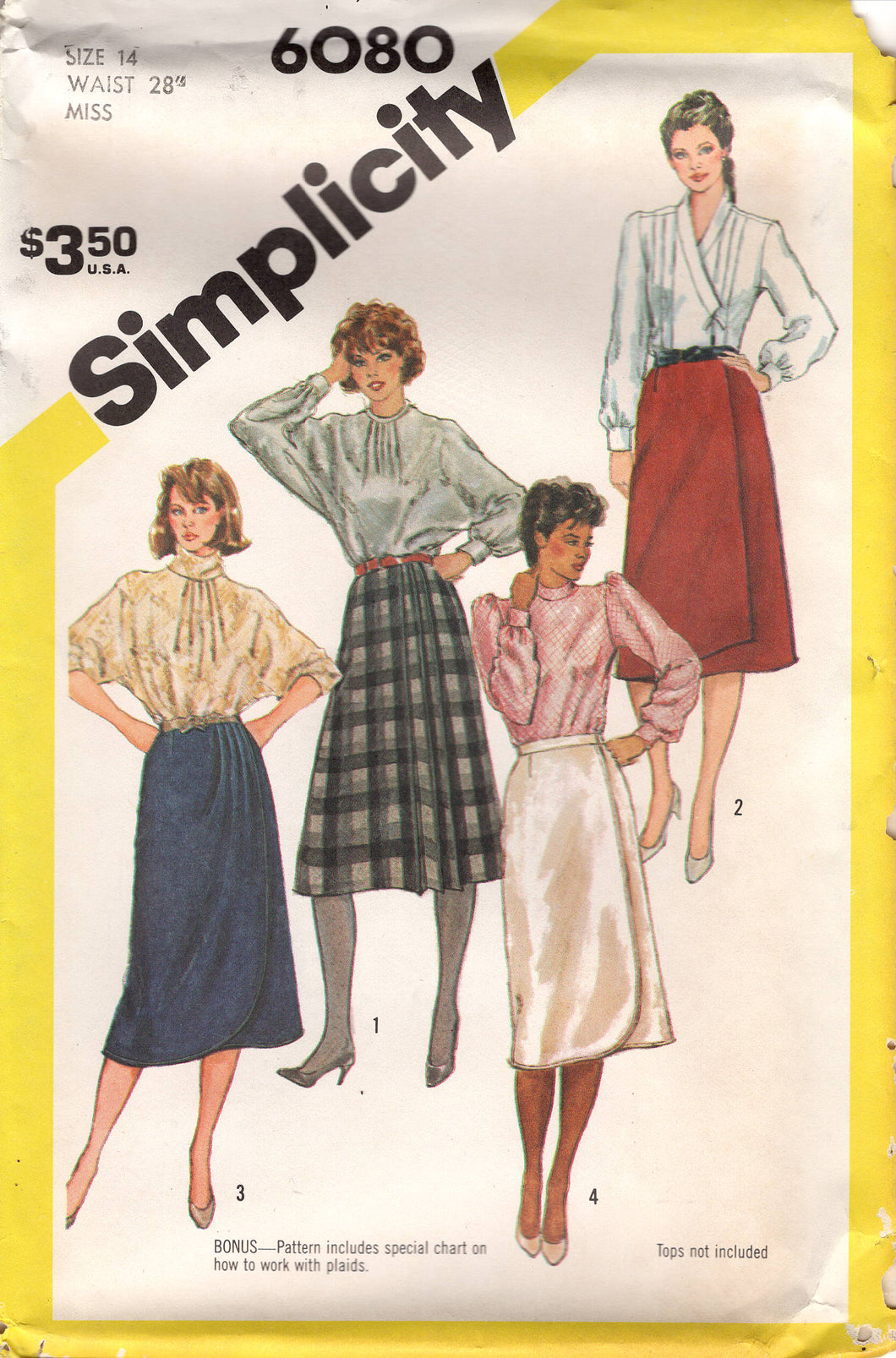 1980's Simplicity Set of Front Wrap Skirts Pattern - Waist 28