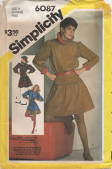 1980's Simplicity Two Piece Mini Dress with Drop Waist Skirt pattern and Sash Oversize Collar - Bust 30.5-31.5-32.5" - No. 6087