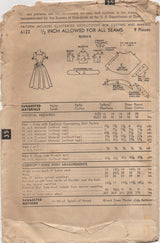 1950's Advance Scallop Neckline Evening Dress Pattern with full skirt and gathered sleeves - Bust 30" - No. 6122