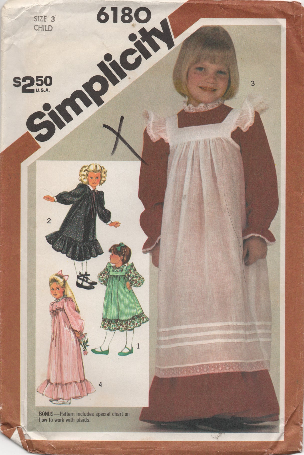 1980's Simplicity Girl's Prairie Dress and Pinafore - Chest 22" - No. 6180